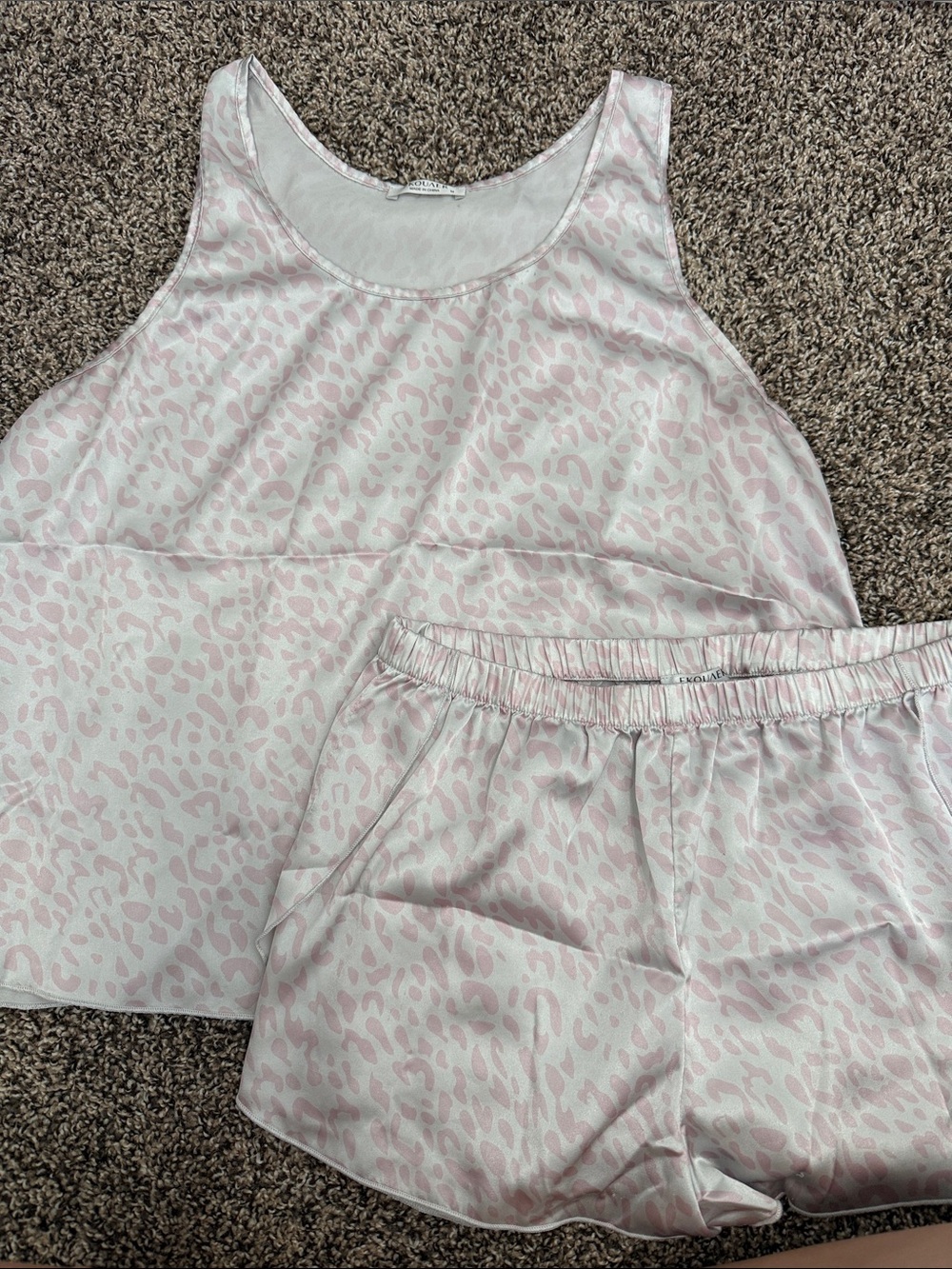 Silk Pink Leopard Print Pajama Set - Tank Top & Shorts